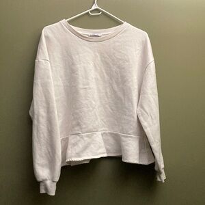 Zara White Crew Neck Crop Sweater